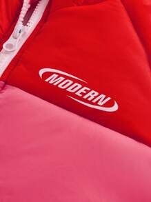 SHEIN Áo khoác nhẹ có lớp lót, màu hồng gradient với chữ in logo trường, phong cách thể thao thường ngày, dành cho bé gái tuổi teen. - Hồng - Xem 6