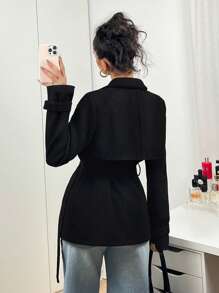 SHEIN EZwear Women's Casual Double-Breasted Jacket, Suitable For Autumn - Black - View 2