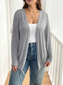 SHEIN Essnce 2pcs Plus Size Plain Casual Long Sleeve Jacket Set