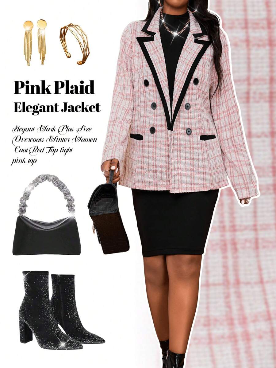 SHEIN Lady Abrigos largos de manga larga elegantes para trabajo de talla grande para otoño e invierno, abrigos de invierno para mujeres, abrigo rojo, blusa rosa claro, conjuntos de ropa de invierno para mujeres