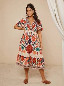 SHEIN VCAY Christmas Dress Vacation Outfits Woman Holiday Party Dress Modest Dress Teacher Clothes Casual Dresses Casual Dresses - Multicolor - View 4