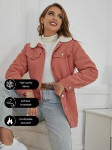 Eilly Bazar Áo khoác nữ Túi Nút phía trước Khối Màu Giải trí - Màu hồng gỉ - Xem 5