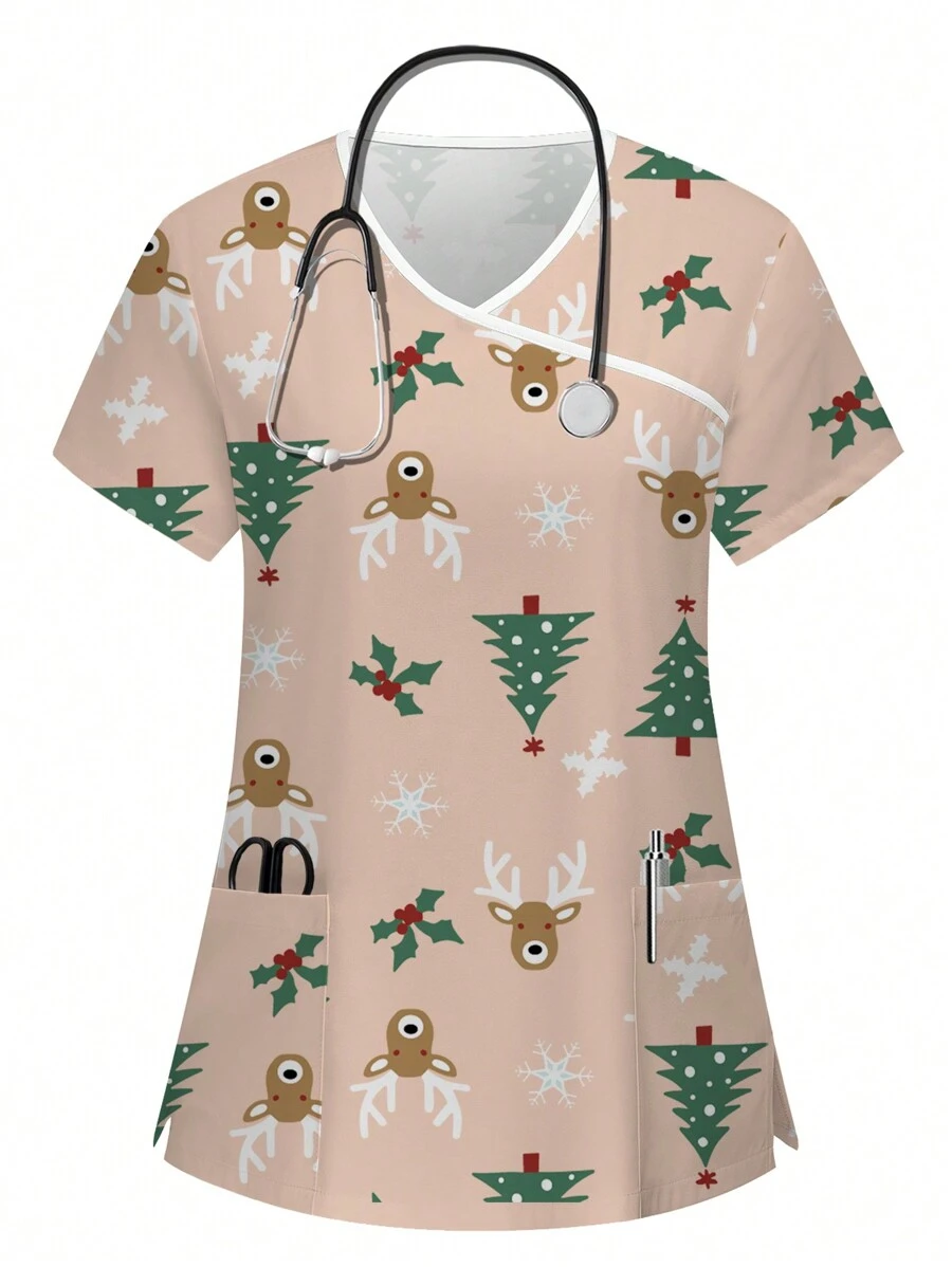 PopScrub 情人节心形眼睛护士/医生手术服制服上衣手术服上衣 - 白色 - 查看 1