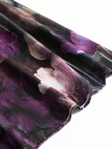 Al Najma Women's Gradient Floral Print V-Neck Lace Insert Elegant Dress - Purple - View 12