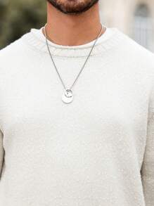 Manfinity Homme Suéter de punto de cuello redondo de unicolor casual para hombres, de manga larga, para otoño/invierno, salir, esposo - Multicolor - Ver 2