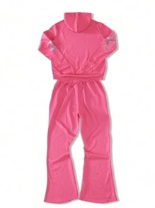 Manfinity Roghcode Men's Casual Letter & Star Print Hoodie Sweatshirt And Pants Set For Autumn - Hot Pink - View 3