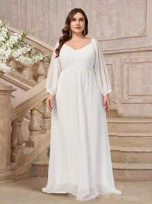 Vestido de Noiva Elegante e Simples de Manga Longa com Decote Tipo Coração, Vestido de Plus Size Branco, Vestido para Chá de Noiva Branco, Noiva