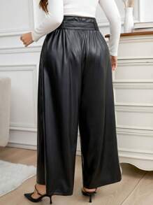 SHEIN Clasi Plus Size Fashionable Elegant Slant Pockets Loose Wide Leg Pants - Black - View 2