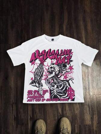 Manfinity EMRG Herren Crew-Neck T-Shirt mit kurzen Ärmeln, einfachem Totenkopf-Muster, Funny Grafik für Urlaub, Lässig Alltag, für Freunde