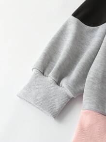 SHEIN 青少年女孩超大中长款 V 领拼色印花针织运动衫 - 彩色 - 查看 5