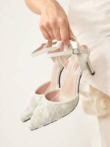 CUCCOO HITCHD Almond Color Lace & Mesh Pointed Toe Elegant Versatile Women Stiletto Heels Backless Pumps - Apricot - View 1