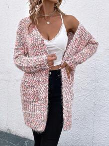 SHEIN LUNE Áo khoác cardigan dáng rộng mở phía trước có hai túi, thu/đông - Đỏ - Xem 4