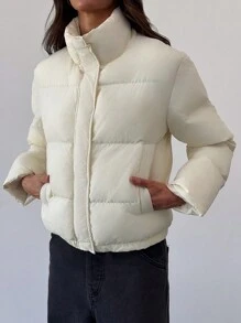 Aloruh Small Stand Collar Long Sleeve Pocket Women Winter Coat