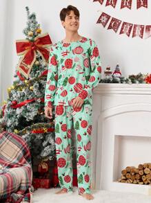 Christmas Cartoon Cute Christmas Tree Men Home Pajama Set - Multicolor - View 5