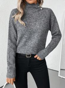 SHEIN LUNE 女士纯色高领长袖休闲毛衣，秋冬