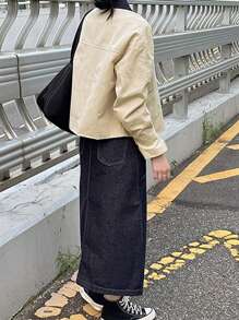 DAZY Women's Casual Zip-Up Contrast Color Collar Jacket For Autumn,Fall Women Clothes - Khaki - View 4