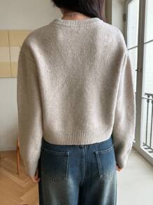 DAZY Women Casual Solid Color Crew Neck Sweater, Autumn - Apricot - View 2