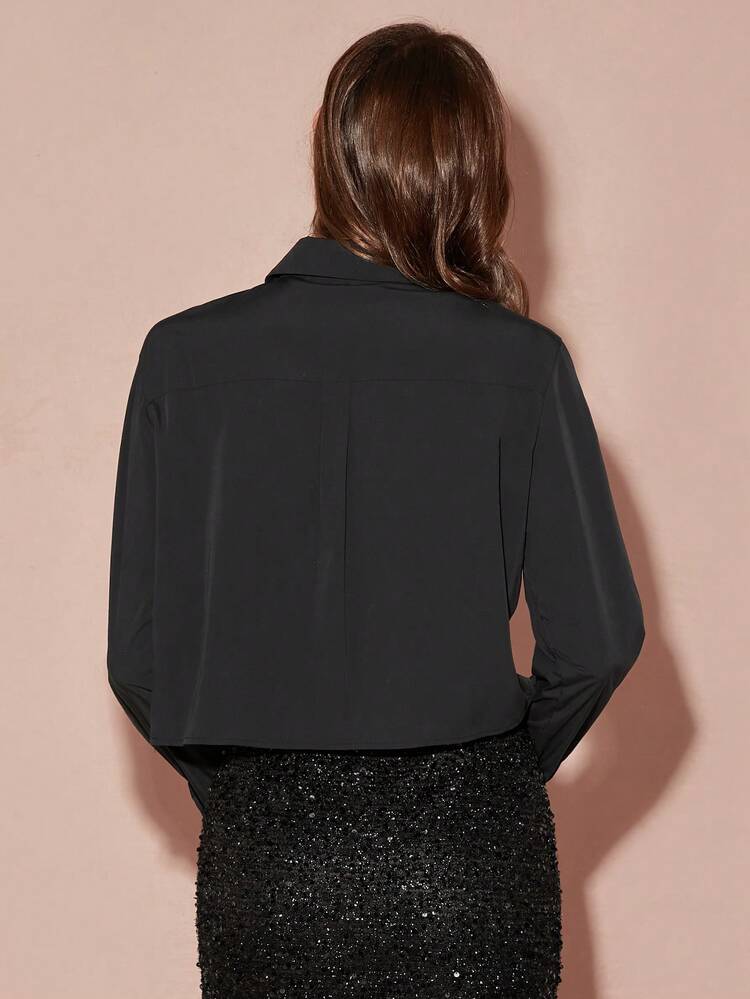 Women's Casual Elegant Ruffle Rhinestone Decor Blouse, Autumn