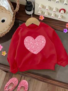 SHEIN Leap Crew 女婴针织柔软圆领宽松厚套头衫，秋冬季休闲装 - 酒紅色 - 查看 1