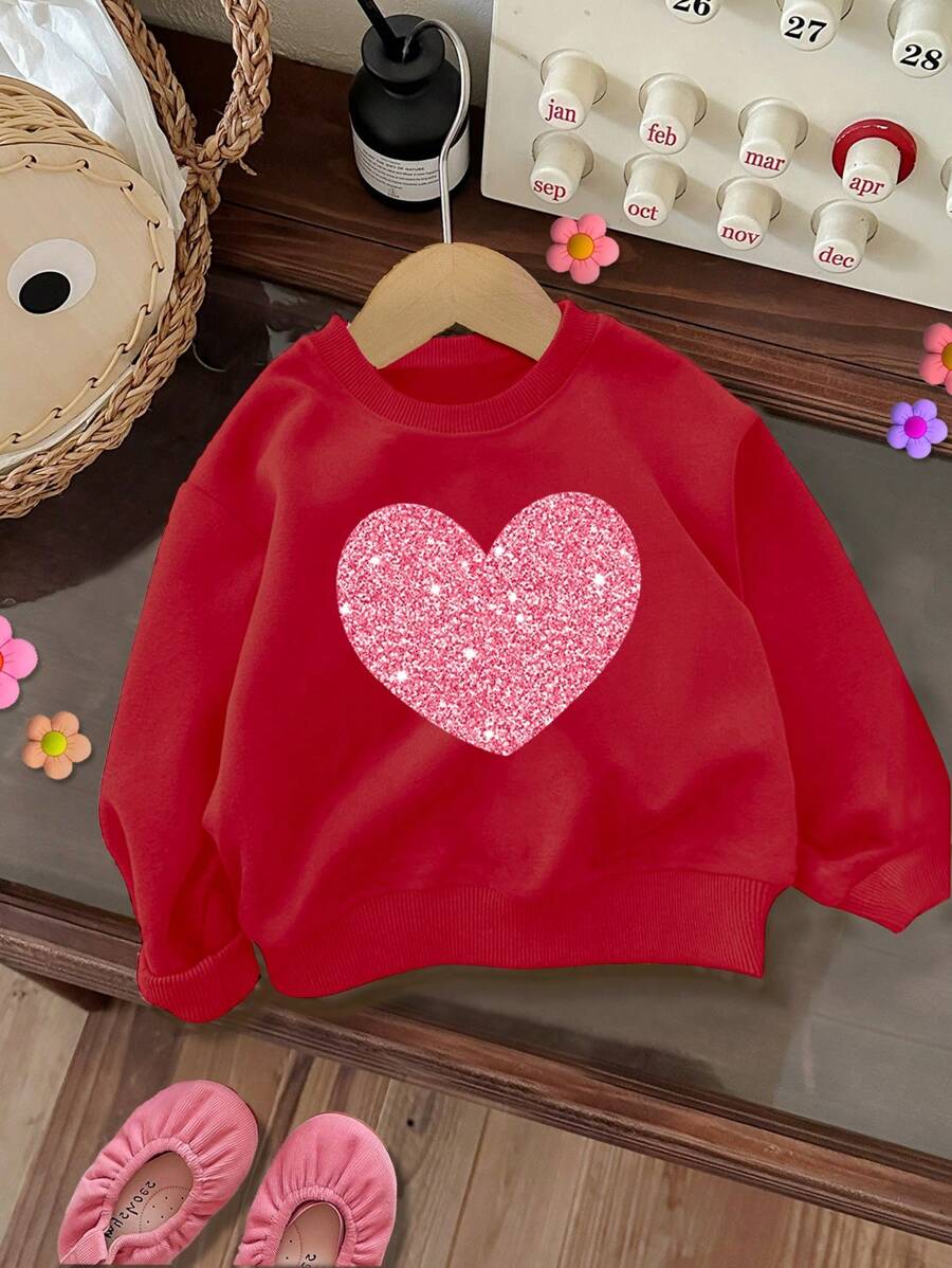 SHEIN Leap Crew 女婴针织柔软圆领宽松厚套头衫，秋冬季休闲装 - 酒紅色 - 查看 1