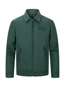 Manfinity Hypemode Áo khoác dệt kim đơn sắc có khóa kéo phía trước cho nam thời trang thu đông - xanh quân đội - Xem 7