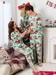 Christmas Cartoon Cute Christmas Tree Men Home Pajama Set - Multicolor - View 3