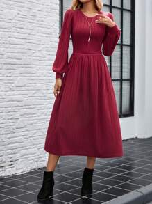 EMERY ROSE Women's Red Knitted Elastic Elegant Mid-Length Dress - Burgundy - View 4