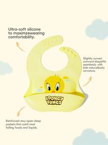 LOONEY TUNES X SHEIN Cartoon Tweety & Letter Graphic Silicone Baby Bib, Waterproof And Oil-Proof For Infant Feeding - Yellow - View 2