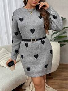 SHEIN LUNE Plus Size Star Pattern Long Sleeve Crew Neck Sweater Dress - Multicolor - View 6