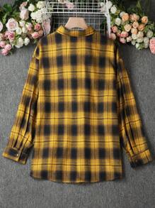Calvaya 大码女式格子长袖单排扣口袋休闲衬衫，秋季 - 彩色 - 查看 2