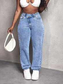 SHEIN Slayr Casual Water-Washed Asymmetric Waist Tapered Jeans