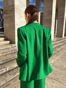BizChic Christmas Green Suit Set Jacket & Pants, Holiday Party Commuter Women's Suit Jacket, Office Wear, - Green - View 4