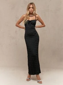 MISSGUIDED Vestido largo tipo body con efecto fruncido, abertura delantera con cinta ajustable y tirantes ajustables - Negro - Ver 5