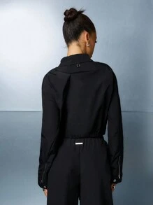 SUMWON WOMEN Nylon Zip Through Collar Full Sleeves Shirt - Black - View 2