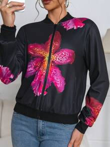 SHEIN Privé 1 pieza Chaqueta bomber de mujer con estampado floral de manga larga - Multicolor - Ver 5