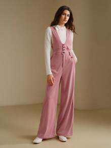 Anewsta Pijama elegante de mujer con efecto pana, decoración de bolsillo falso para uso diario