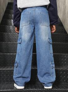 Loose Asymmetrical Waist Multi-Pocket Fashion Casual All-Match Washed Denim Wide-Leg Jeans, Essential New Item For Girls, 2024