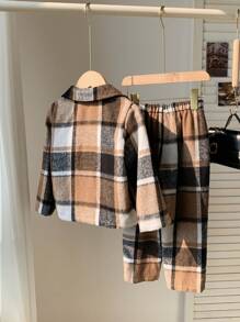 2pcs Young Boys Young Girls Casual Preppy Plaid Gentleman Suit With Bowknot Long Sleeve And Pants , Suitable For Birthday Parties, Evening Shows, Weddings, One Year Old's Birthday Party, Christmas Party And Other Festive Occasions Suitable For Outings, Street Wear, Parties, Home, Back To School, Birthday, Baby Shower, Holiday Parties, Autumn Winter