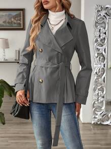 EMERY ROSE Women's Casual Wide Lapel Double Breasted Belted Trench Coat