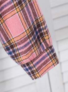 Tween Girl Plaid Shirt Retro Cotton Multicolor Plaid Patchwork Casual Long Sleeve Shirt, Fall/Winter - Multicolor - View 7