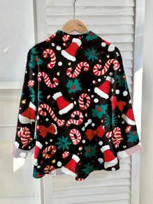 SHEIN LUNE 秋冬圣诞印花长袖休闲衬衫 - 黑色 - 查看 2
