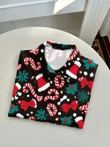 SHEIN LUNE 秋冬圣诞印花长袖休闲衬衫 - 黑色 - 查看 4