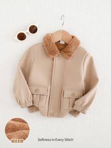 Cozy Pixies 男婴侧口袋翻领长袖加厚羊毛夹克 - 卡其色 - 查看 6