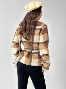 Firerie Nieuwe elegante en modieuze omkeerbare geruite getailleerde jas met taillebandontwerp, warm voor herfst/winter