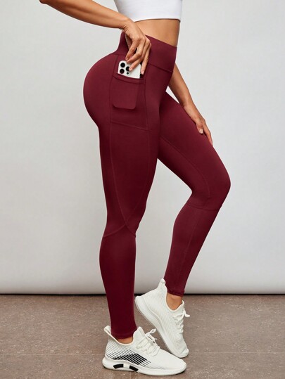 Breathable Softness Wide Waistband Sports Leggings With Phone Pocket