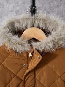 Boys Casual Diamond Patterned Hooded Jacket, Suitable For Daily And Commuter Wear - Brown - View 3