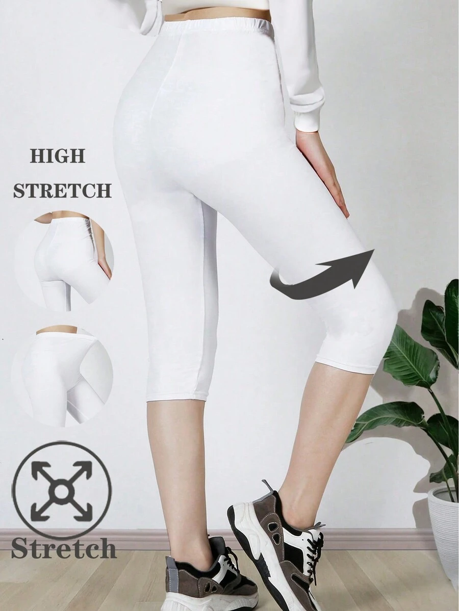 Quần legging thể thao nữ co giãn, màu trơn, mềm mại, thoải mái, thích hợp cho tập luyện thể dục, chạy bộ, yoga, tập tại nhà, các bài tập squat sâu, chống đẩy, quần yoga màu trắng, quần lửng 3/4 đi bộ ngoài trời mùa hè