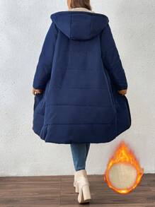 SHEIN LUNE Vêtements d'hiver pour femmes grande taille, couleur unie, manteau rembourré à capuche longue, col montant, fermeture éclair intégrale, doublure thermique, style casual