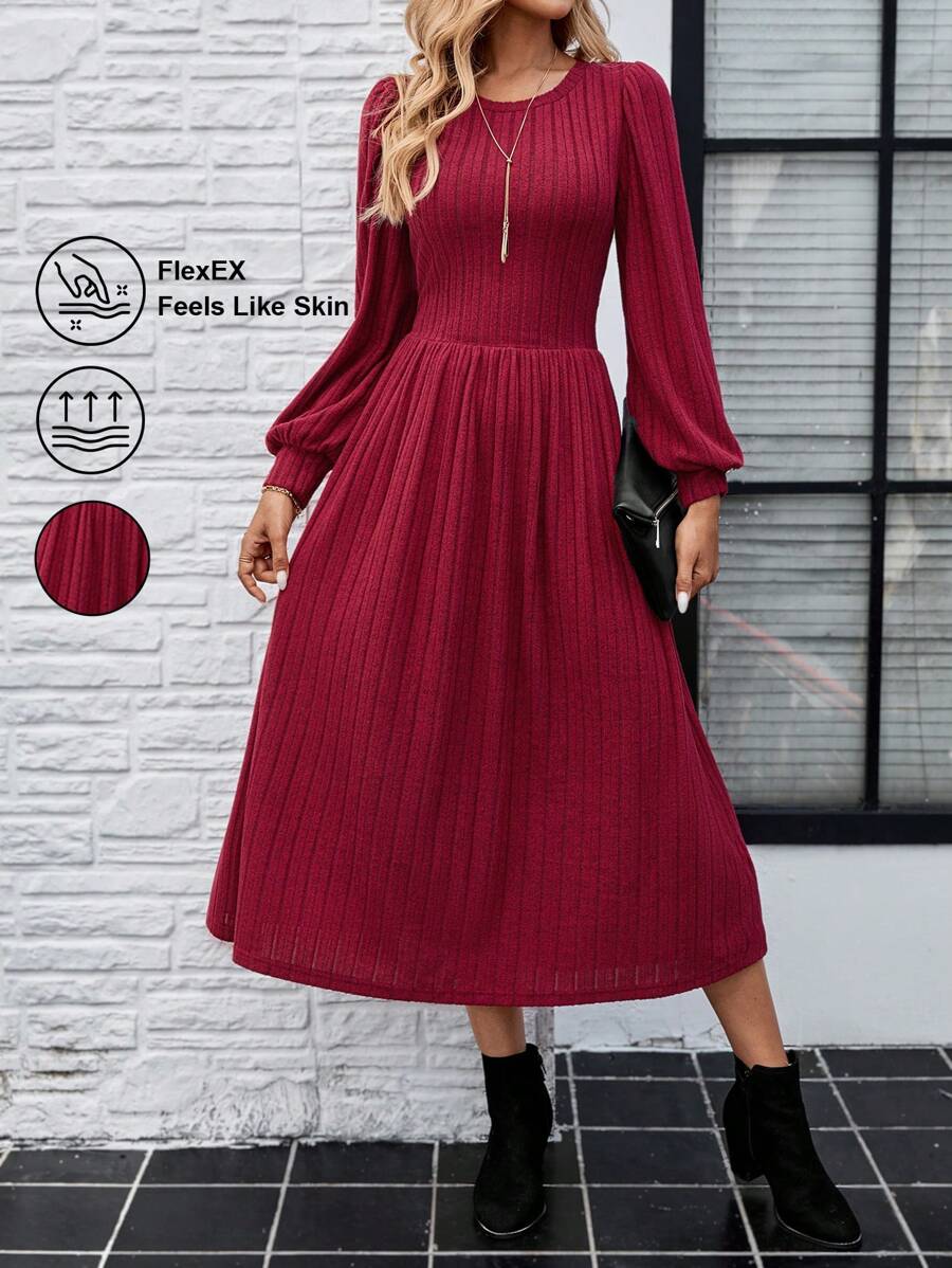 EMERY ROSE Women's Red Knitted Elastic Elegant Mid-Length Dress - Burgundy - View 1