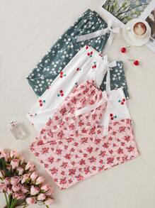 3pcs/Set Floral Cherry Pattern Sleepwear Bottoms - Multicolor - View 1